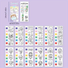 12 Pages Animal Watercolor Coloring Memo Book Hand-painted Message Card