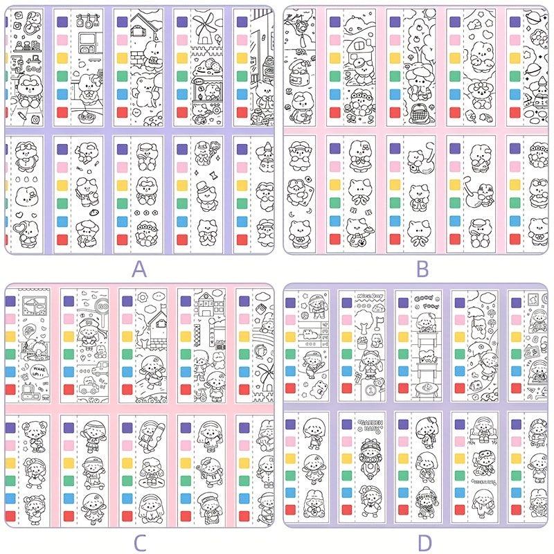 12 Pages Animal Watercolor Coloring Memo Book Hand-painted Message Card