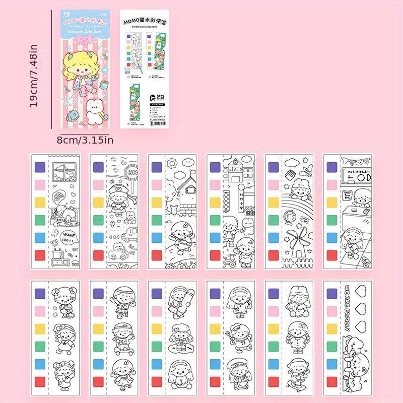 12 Pages Animal Watercolor Coloring Memo Book Hand-painted Message Card