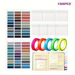 1305pcs Label Sticker Set Index Stickers 1200 Pieces Transparent Sticky Notes