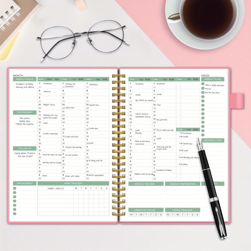 Undated Hourly Planner with Habit Tracker and Pen Loop