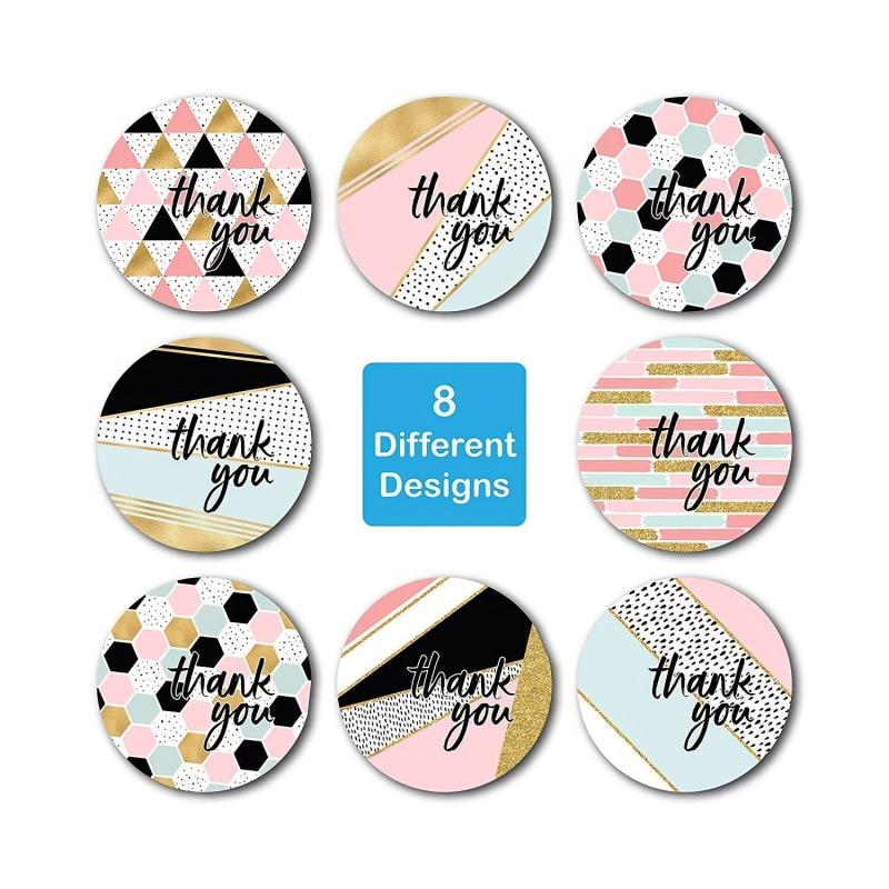 50pcs Round Thank You Stickers - 8 Styles - 2.0x0.98in - Packaging Dec