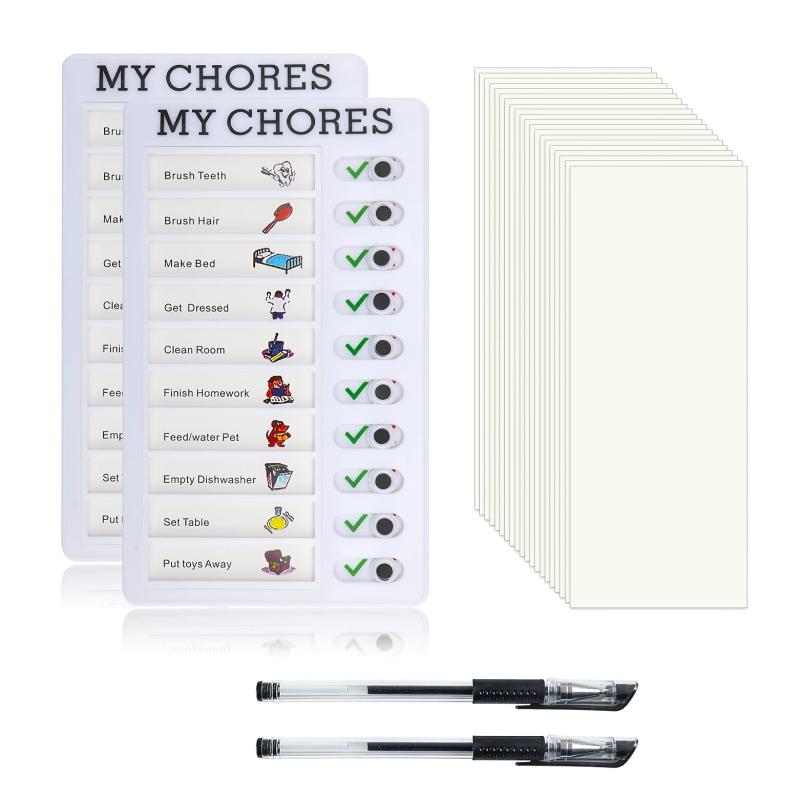 2pcs Chore Chart Checklists w/ 10 DIY Paper Sheets & Pens