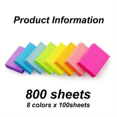 800 Sheets Sticky Notes Bright Colors Recyclable Self Stick Pads
