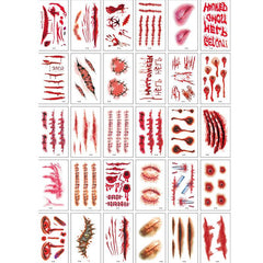 30pcs Scar Halloween Tattoo Stickers Funny Horror Waterproof Realistic Stickers