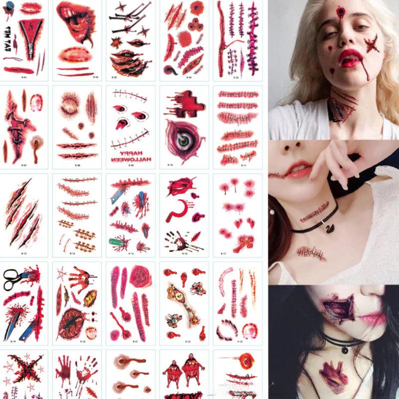 30pcs Scar Halloween Tattoo Stickers Funny Horror Waterproof Realistic Stickers