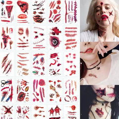 30pcs Scar Halloween Tattoo Stickers Funny Horror Waterproof Realistic Stickers
