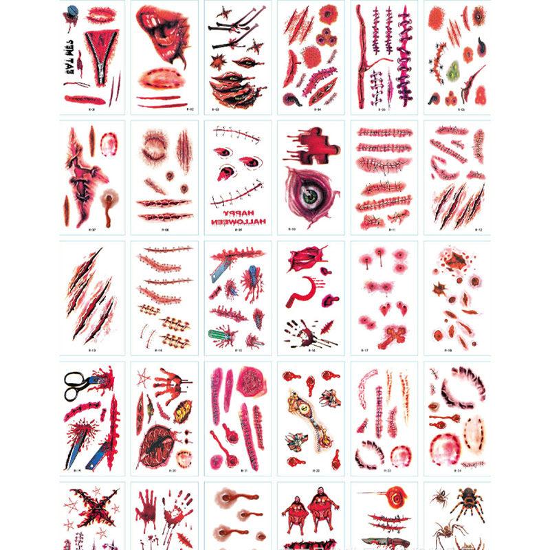 30pcs Scar Halloween Tattoo Stickers Funny Horror Waterproof Realistic Stickers