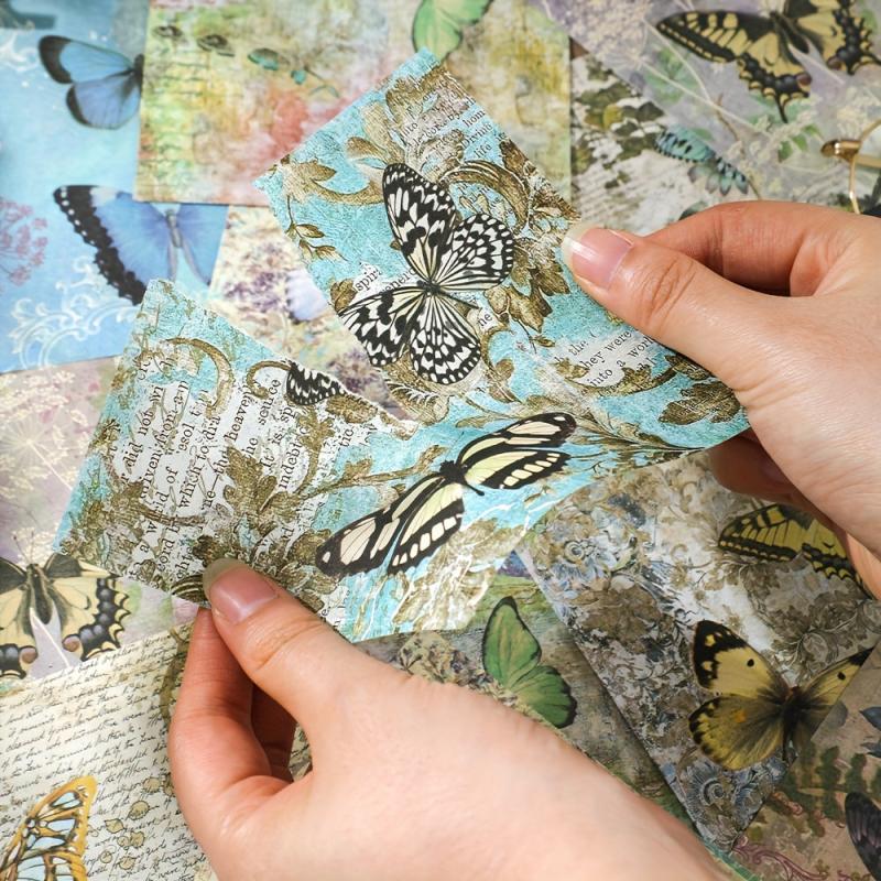 60 Sheets Vintage Butterfly Scrapbook Paper for DIY Craft Decoupage