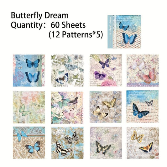60 Sheets Vintage Butterfly Scrapbook Paper for DIY Craft Decoupage