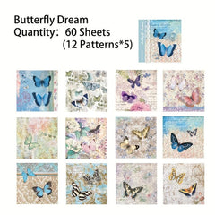 60 Sheets Vintage Butterfly Scrapbook Paper for DIY Craft Decoupage