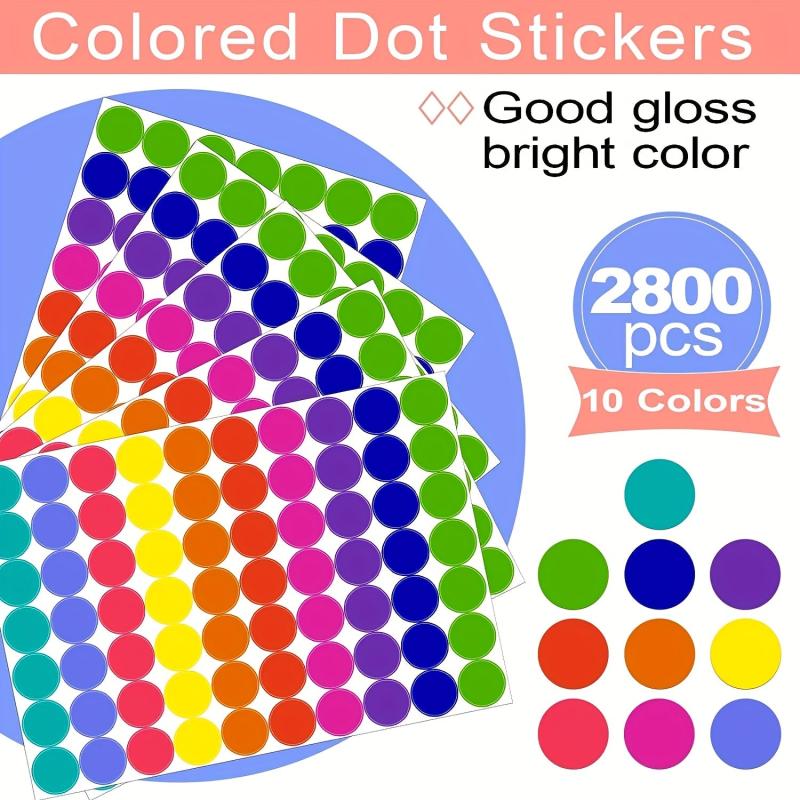 2800 PCS 40 Sheets Colored Dot Stickers Round Coding Labels Circle Dots Labels