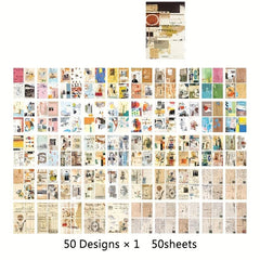 Retro Literary Journal Collage Sticker Book Time Series - 50 Sheets