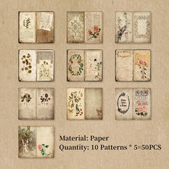 50pcs Palace Secrets Vintage Flowers Scrapbook Paper Kit for Junk Journaling