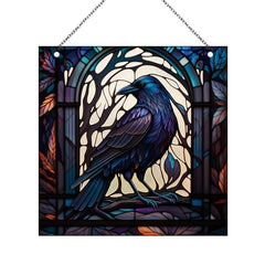 Halloween Square Acrylic Window Hanging Scary Bird Painted Glass Panel