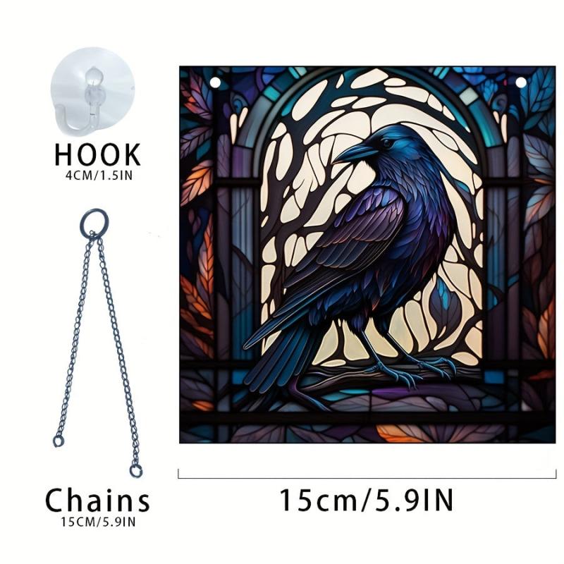 Halloween Square Acrylic Window Hanging Scary Bird Painted Glass Panel