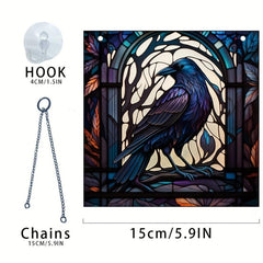 Halloween Square Acrylic Window Hanging Scary Bird Painted Glass Panel