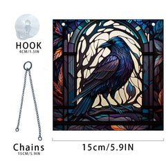 Halloween Square Acrylic Window Hanging Scary Bird Painted Glass Panel