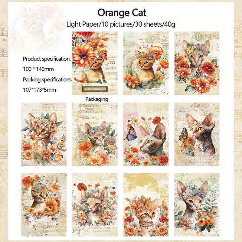 Whimsical Garden Cat Collage Kit - 30 Sheets