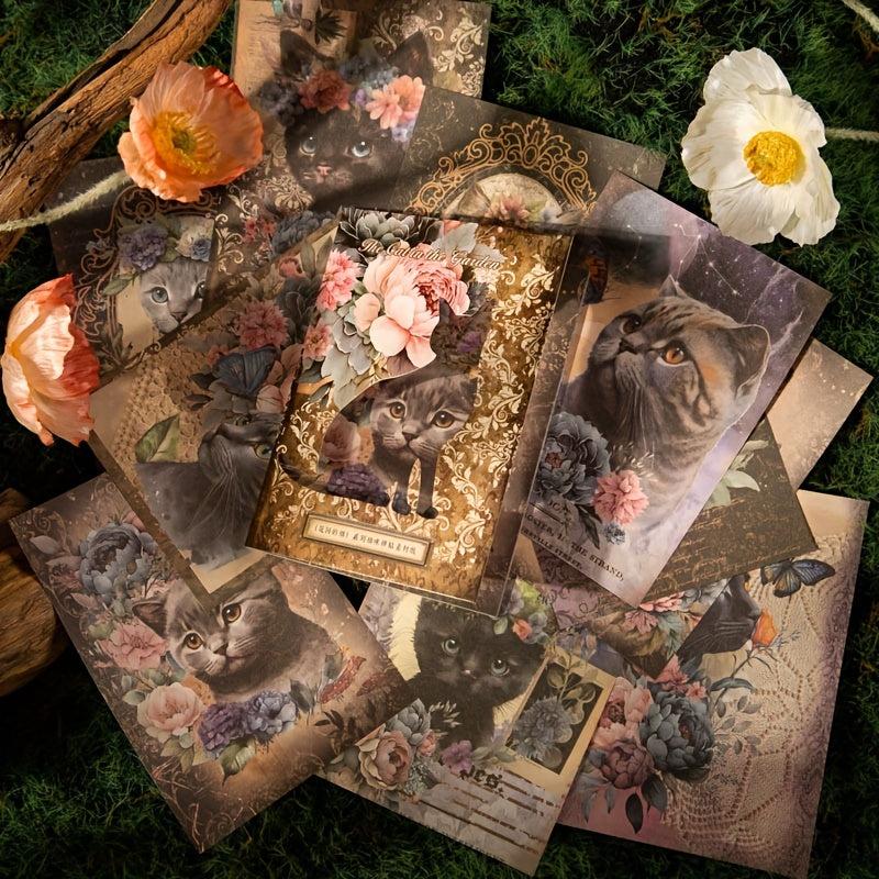 Whimsical Garden Cat Collage Kit - 30 Sheets