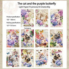 Whimsical Garden Cat Collage Kit - 30 Sheets