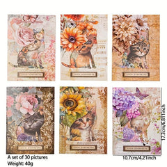 Whimsical Garden Cat Collage Kit - 30 Sheets