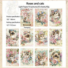 Whimsical Garden Cat Collage Kit - 30 Sheets