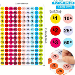 1400Pcs Garage Yard Stickers Pre Priced Pricing Labels