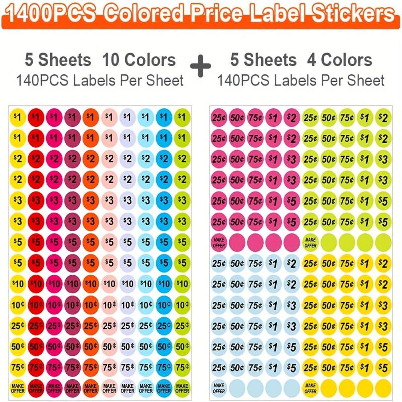 1400Pcs Garage Yard Stickers Pre Priced Pricing Labels