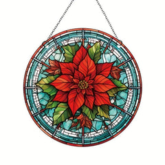 Christmas Acrylic Window Decoration Red Flowers Stained Glass Panel