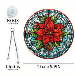 Christmas Acrylic Window Decoration Red Flowers Stained Glass Panel