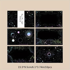 10pcs Laser Golden & Silvery Collage Card Star & Moon Night Series Light Retro