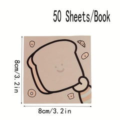 Book Cartoon Bread Memo Memo Notebook Sticky Notes 50 Sheets