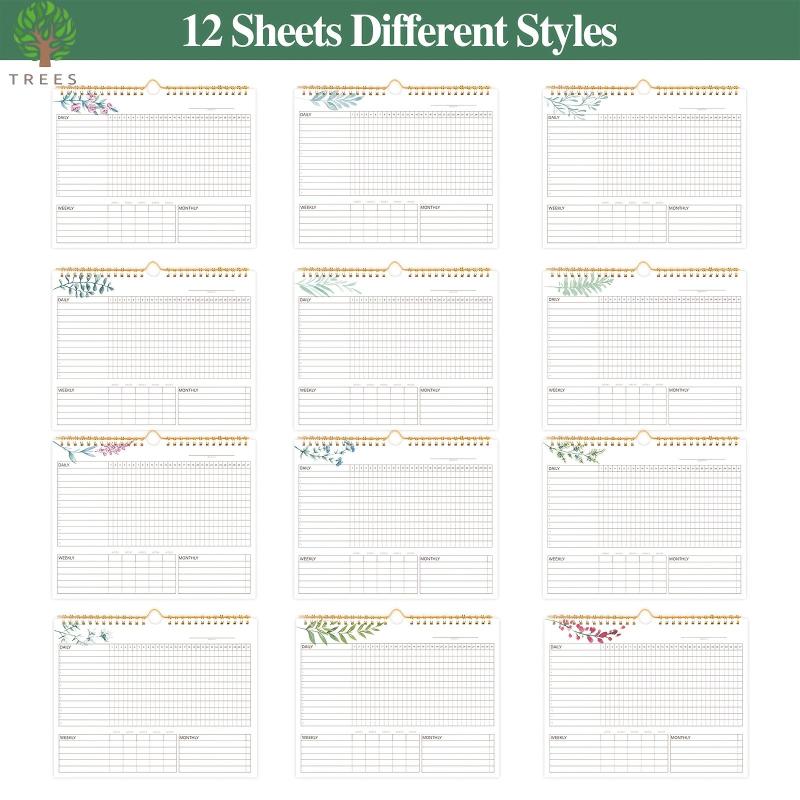 TREES Habit Tracker Calendar Spiral Binding Habit Journal 12 Plant Pages