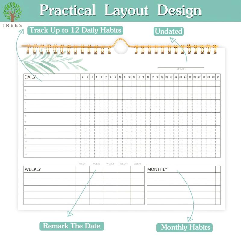 TREES Habit Tracker Calendar Spiral Binding Habit Journal 12 Plant Pages