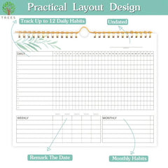 TREES Habit Tracker Calendar Spiral Binding Habit Journal 12 Plant Pages