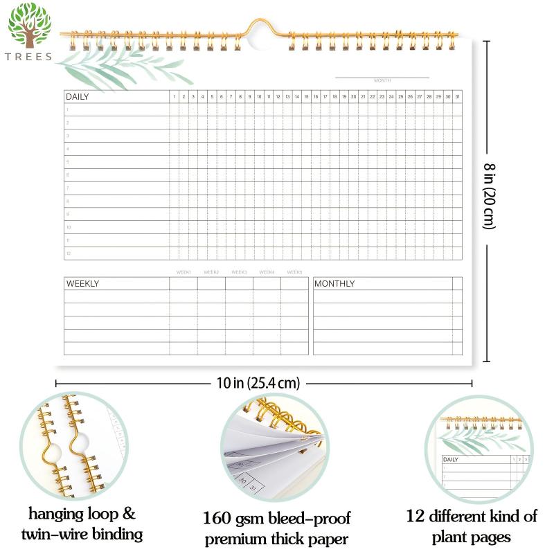 TREES Habit Tracker Calendar Spiral Binding Habit Journal 12 Plant Pages