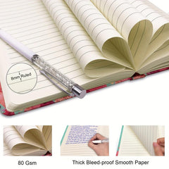 Notebook Journal 192 Lined Pages 19.05x13.46 cm + Slim Crystal Ballpoint Pen
