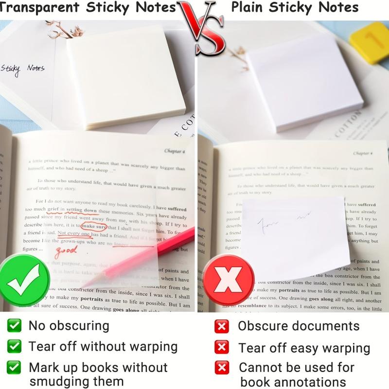 200 Sheets Transparent Sticky Note Square Student Note Sticker Strong Sticky