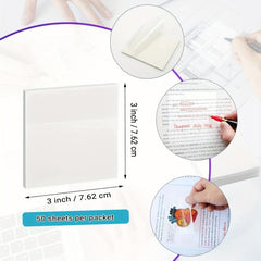 200 Sheets Transparent Sticky Note Square Student Note Sticker Strong Sticky