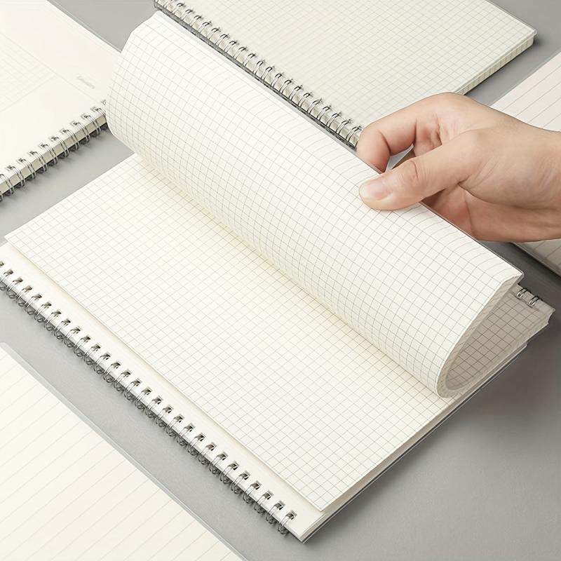 2pcs A6 Spiral Notebook Grid & Blank Pages Clear Stitched Edge Handy Pocket Note