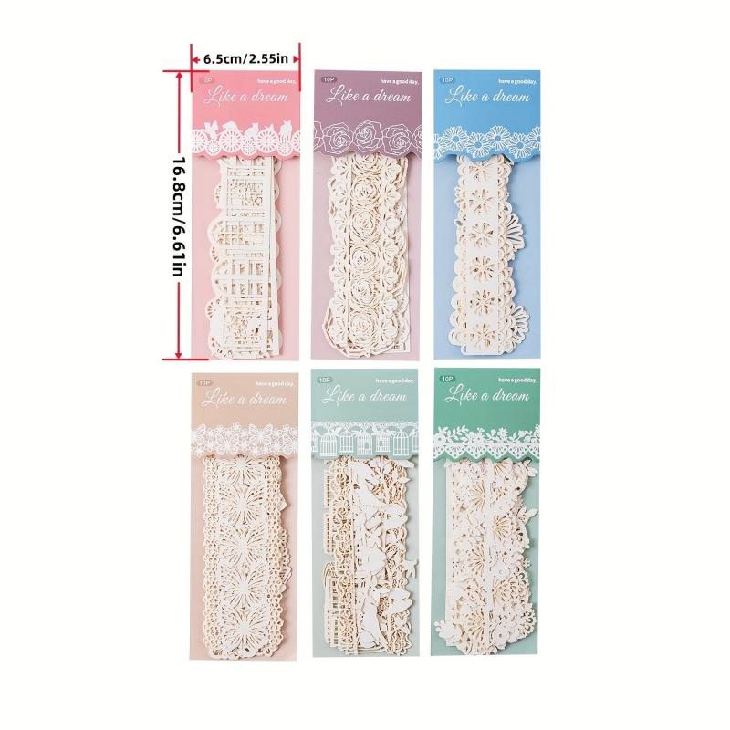 10pcs Dreamlike Series Lace Material Long Strip Hollow Paper Pack