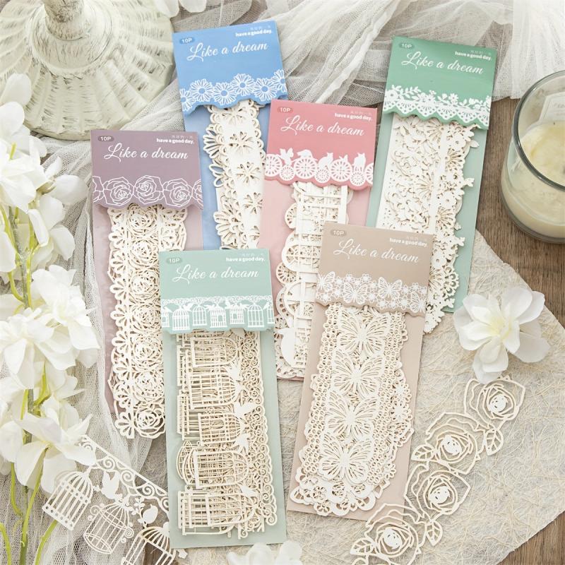 10pcs Dreamlike Series Lace Material Long Strip Hollow Paper Pack