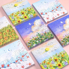2pcs Prosperous Painting Sticky Notes - High Value Hand Account Scenery Memo Pad