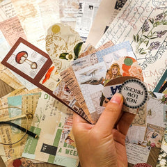 50 Sheets Vintage Scrapbook Paper Stickers and Sticky Paper Set