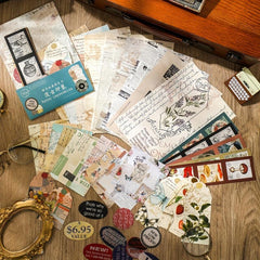 50 Sheets Vintage Scrapbook Paper Stickers and Sticky Paper Set