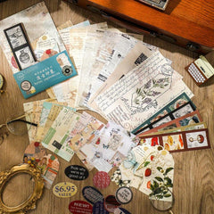 50 Sheets Vintage Scrapbook Paper Stickers and Sticky Paper Set