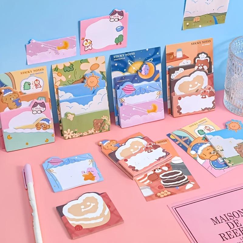 4pcs Cartoon Bear & Rabbit Sticky Notes School & Office Supplies