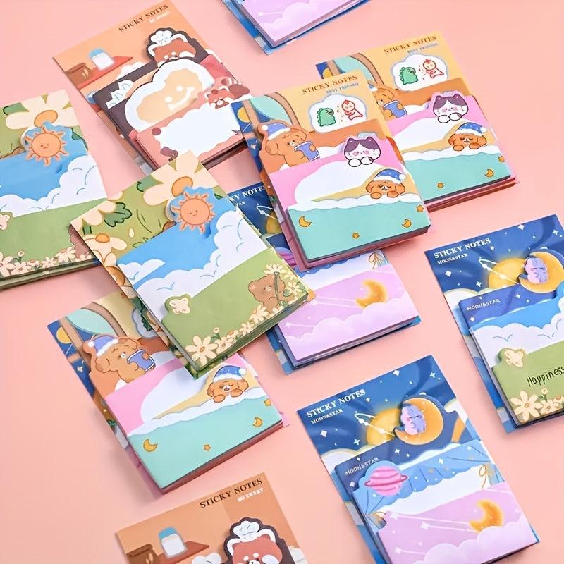 4pcs Cartoon Bear & Rabbit Sticky Notes School & Office Supplies