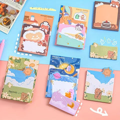 4pcs Cartoon Bear & Rabbit Sticky Notes School & Office Supplies